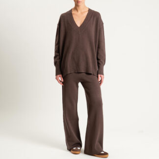 Haveone- Completo in maglia scollo v - moro