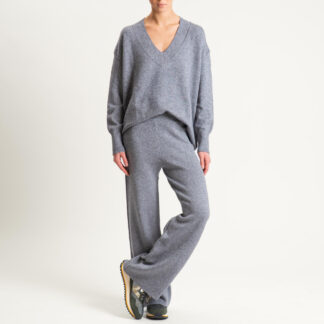 Haveone- Completo in maglia scollo v - grigio