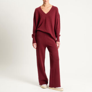 Haveone- Completo in maglia scollo v - Bordeaux